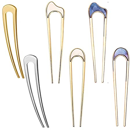 6 Piezas Horquillas para Pelo en Forma de U,Palo para el Cabello en Forma de U,Horquilla de Aleación,para el Cabello de Mujeres y Niñas (6 Colores)