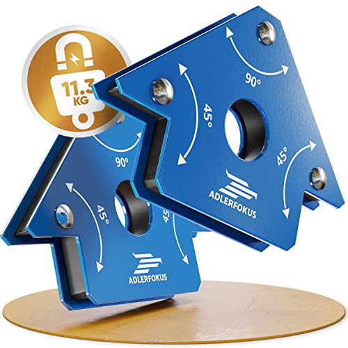 Adlerfokus 2x Schweißmagnet [KRAFTVOLL] Schweißwinkel Set mit 11,3 KG Haftkraft - Magnetwinkel mit 45°, 90°, 135° - Schweißzubehör - Winkelmagnet für Schweißer - Schweissmagnet zum Heften