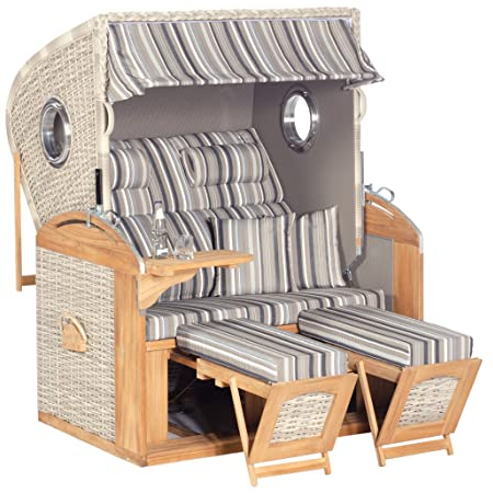 Sunny Smart Strandkorb 305 Z Comfort XL Teak White-Coral Stoff 1233