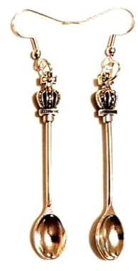 Royal Crown Silver Tone Spoon Earrings On Sterling Silver Hallmarked Ear Wires, Teaspoon Earrings, Novelty Spoons, Spoon Jewellery, Cutlery Earrings
