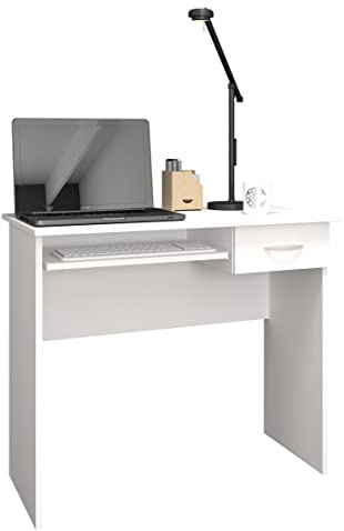 VCM Wood desk computer table keyboard drawer office table Arusa Wood desk computer table keyboard drawer office table Arusa White