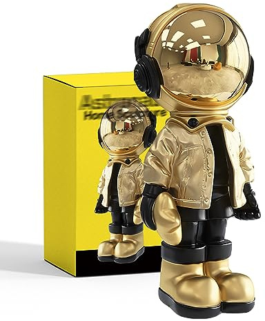 EZ4ENCE Figurine Statue Astronaut Sculpture Spaceman Decor,Sculpture for Home Decor,Arts Gold and Black Shelf Decoration,Cool Metal Mask Table Decor,Large Spaceman Figure Ornament