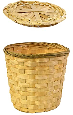 Alipis Panier Ronde En Bambou Naturel Avec Couvercle - Panier Mini De Rangement Pour Thé Jouets Déchets - Idéal Pour Bureau Salon Et Salle De Bain 18X15X17Cm