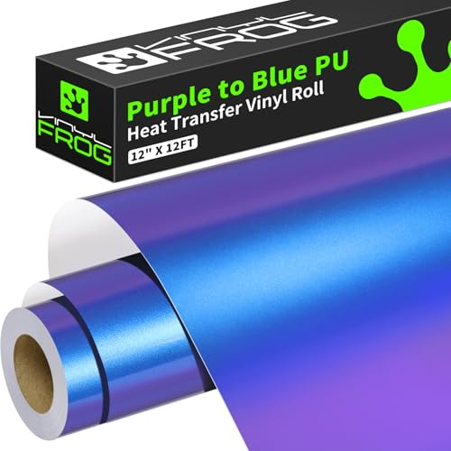VINYL FROG Chameleon Heat Transfer Vinyl Roll HTV Vinyl - 12x12ft Purple to Blue Gradient Iron on Vinyl for T-Shirts, Heat Press Vinyl for DIY Craft Designs (Purple to Blue), VF-HTV08-PTB-1X12FT