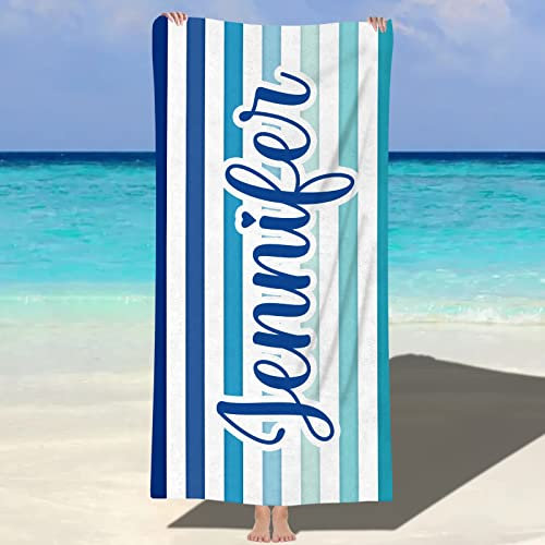 NIBESSER Toalla Personalizada con Nombre Toalla Playa Microfibra Niña Niño Ligera 76x152 cm Toalla Piscina Antiarena de Secado Rápido Toalla de Playa Mujer Hombre Suave Cómoda, Rayas Azules