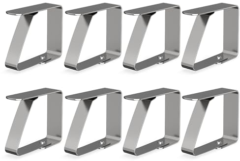 virea 8 x Tischtuchklammern 4 cm Silber - - Tischdeckenklammern aus Edelstahl für innen und außen - - Leicht abwaschbare Tischtuchklemmen - - Abgerundete Kanten - - Klemmen für viele Tischarten