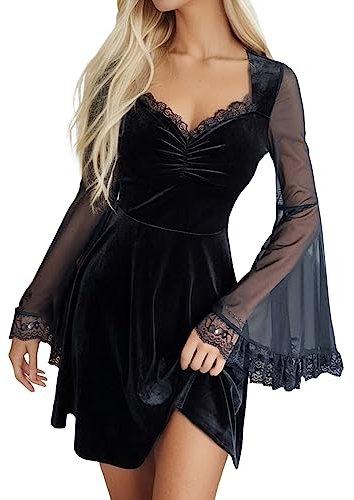 Halloween Kostüm Frauen Kleider Gothic Style kurz Hexenkleid Mittelalter Partykleider Cocktailkleider Glitzer Karneval Swat Kurze Partykleider Sexy Hexenkleid Mittelalter Kleider Gothic Style kurz