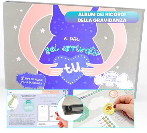 MIMUSELINA Album Gravidanza da Compilare | Diario Gravidanza per Mamma con Foto, Ricordi e Pensieri | Album Nascita Bambino con Adesivi e Gestogramma | Idea Regali per Donne Incinte | LINGUA ITALIANA