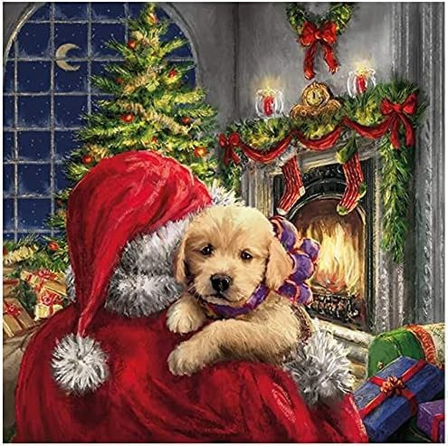 Nostalgie Retro Weihnachts-Servietten Motiv SANTA CLAUS MIT WELPE Weihnachts-Mann Nikolaus mit Hund Weihnachts-Deko Tisch-Dekoration Weihnachten Advent Winter (20, Santa mit Welpe)