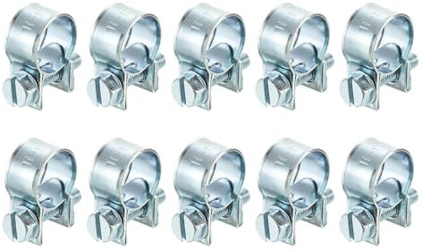 sourcing map 10Pcs Mini Fuel Line Pipe Hose Clamp Clip, Adjustable 11-13mm(0.43-0.51) Fuel Injection Line Style Hose Clamp, Zinc Plated Pipe Hose Clip Tube Clamps