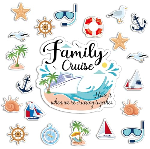 Qyeahkj 27pcs Family Cruise Door Magnets Decorations, Family Cruise Ship Door Magnetic Anniversary Party Sign Decors for Car Fridge Refrigerator Family Carnival Cruise Stickers Decals Supplies Favors