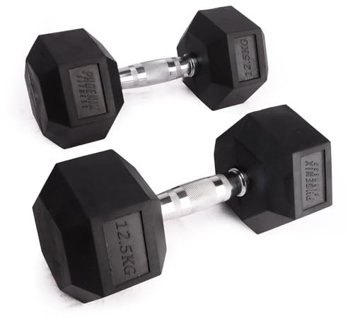 Phoenix Fitness Hex Dumbbells - Pair of Rubber & Cast Iron Hexagonal Dumbbell Hand Weights for Men and Women at Home & Gym - Weight: 12.5kg