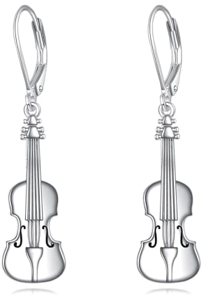 YFN Geige Ohrringe Sterling Silber Violine Hängend Ohrhänger Schmuck Musikliebhaber Geschenke für Damen Mädchen Herren