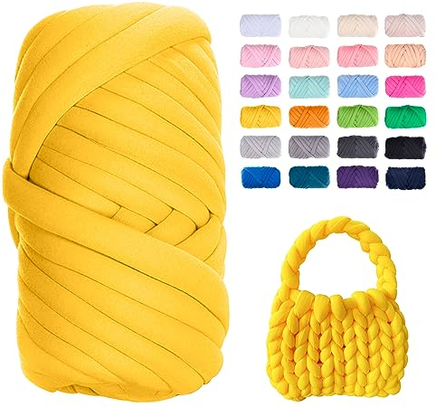 Uiopa Filato Gigante d'Oro, 500g Filo Cotone Grosso Tubolare a Mano, Gomitolo di Filato Chunky Yarn per Borse, Coperte, Cestini, Nidi di Animali Domestici, Artigianato Fai-da-Te