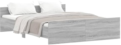 vidaXL Bettgestell, Bettrahmen mit Lattenrost, Bett Gästebett mit Kopfteil Fußteil, Metallbett Doppelbett Schlafzimmerbett, Grau Sonoma 160x200cm