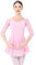 Ballettkleidung Damen Ballett Tanzkleid 3/4 �rmel Ballettanzug Gymnastik Tanztrikot mit Chiffon Rock Ballettkleid Ballerina Tanzkleidung Rosa XL