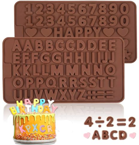 KOBOKO 2 Stück Schokoladenform Silikon,Silikonform Buchstaben,Silikonform Zahlen,Silikonform Schokolade,Schokolade Silikonform,Buchstaben Silikonform,Backform für Pralinen,Süßigkeiten,Gelee,Eiswürfel