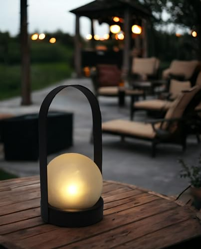 Arnusa Solarleuchte Tischleuchte mit Glaskugel warmweiß Windlicht Dekoleuchte Solarlampe Laterne Metall Deko Lampe