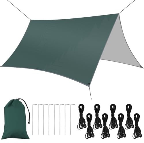 Flintronic 1PCS Toldo Camping Impermeable 3M*3M, Toldo de Refugio Impermeable, con 8 Cuerdas + 8 Clavos de Tierra + Bolsa de Guarda, para Camping, Senderismo, Mochila (Ejercito Verde)