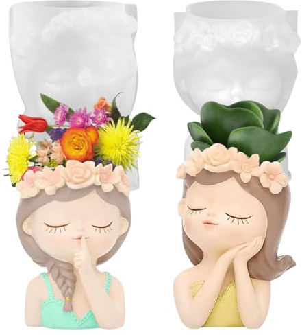Molde de Silicona con Forma de Flor para niñas, Maceta Flores Molde Hormigón, niña Molde de Fundición de Hormigón, macetas, manualidades, decoración del hogar, 2 piezas