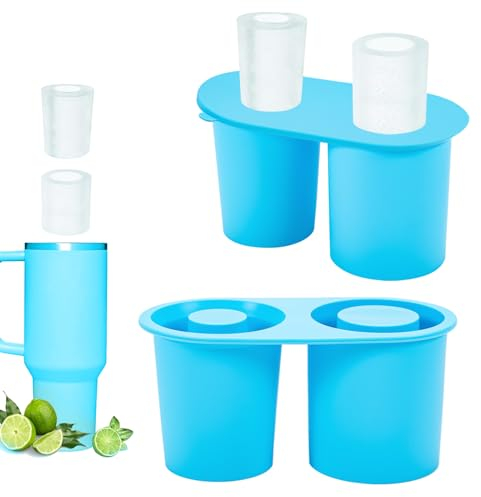 Ice Cube Trays with Lids for Stanley Cup 20/30/40 OZ,2 Pcs Cylinder Silicone Ice Cube Trays for Freezer,Silicone Ice Mold for Ice Drink,Juice (2 Cylinder, Sky Blue)
