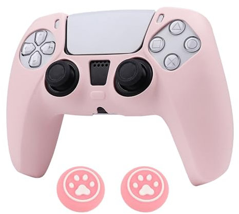 RALAN PurePink Coque de protection antidérapante en silicone pour manette de PS5 avec 2 capuchons de pouce