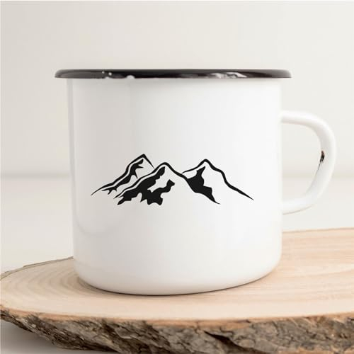 Huuraa Emaille Tasse Berg Silhouette Mountain Geschenk 300ml Vintage Berg Silhouette Geschenkidee