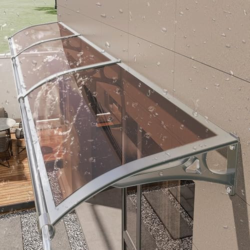 Modern Front Door Awnings & Canopies with Aluminum Brackets, Polycarbonate Fabric, Rain Gutters & UV Protection (L80*W320cm/L32*)