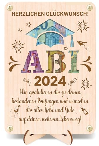 HOWAF Geldgeschenk Abitur 2025 aus Holz - Abitur Geschenke Verpackung Geldgeschenk ABI 2025 Deko, Karte Abitur 2025 Glückwunschkarte Abitur 2025 für Abitur 2025 Geschenke ABI 2025 Abschluss Geschenk
