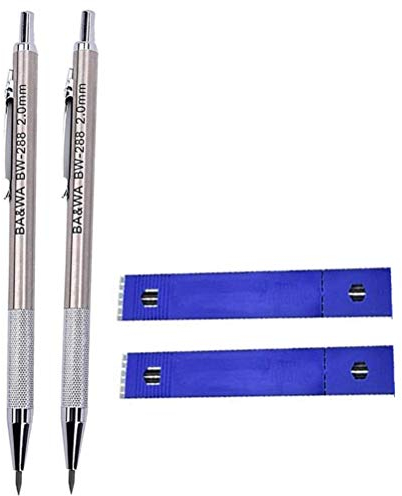 TICKLELY 2 Pcs Crayon mécanique entièrement en métal 2.0mm,Porte-Mine Métal pour Artiste,Crayons Charpentier avec 12 Recharge Mines,pour Projet De Dessin l'Écriture La Fabrication Le Dessin Artistique
