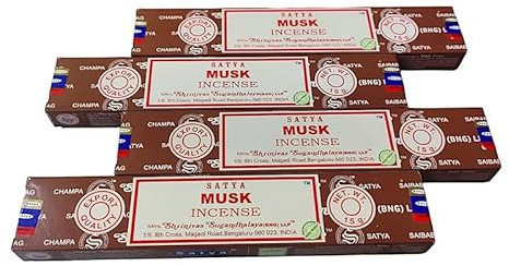 Satya Moschus-Räucherstäbchen aus Bambus, Aggarbatti für Pooja-Tempel, Hauseinweihung, Frische zu Hause, Meditation, 15-g-Box (6 Packungen)