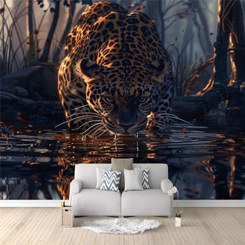 Jaguar Fototapete 3D Effekt 400 x 280cm Fototapeten Wandbild Motivtapeten Vlies-Tapeten Moderne Wandtapete Wand Wohnzimmer Spielzimmer Dekoration