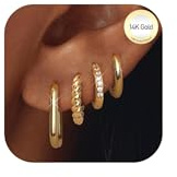 Dochais 4 Paar Creolen Gold Ohrringe mit 5A Zirkonia 14K Vergoldet Ohrringe Hypoallergen Mini Twist Huggie Klein Schlafen Goldene Ohrringe Set für Mehrere Ohrlöcher Damen Mädchen Schmuck