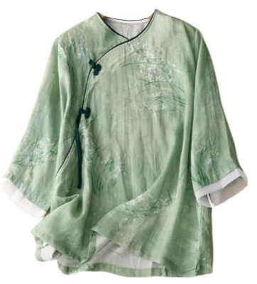 Princess Bride Hanfu - Blusa holgada de algodón ramie para verano, manga 3/4, cuello en V, ropa tradicional china con botones de rana, A11, talla L, multicolor