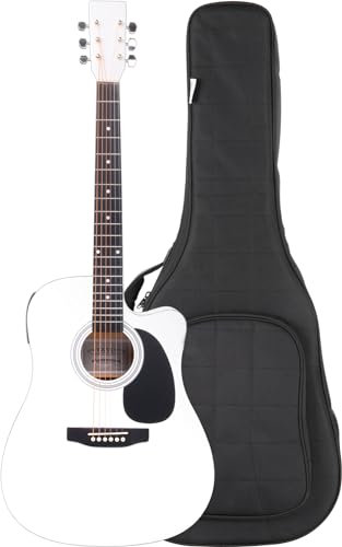 Classic Cantabile WS-10WH-CE Westerngitarre Taschen Set - Dreadnought-Style mit Cutaway - Decke, Boden, Zargen: Linde laminiert - Tonabnehmer - 3-Band-EQ - Stimmgerät - inklusive Gigbag - Weiß