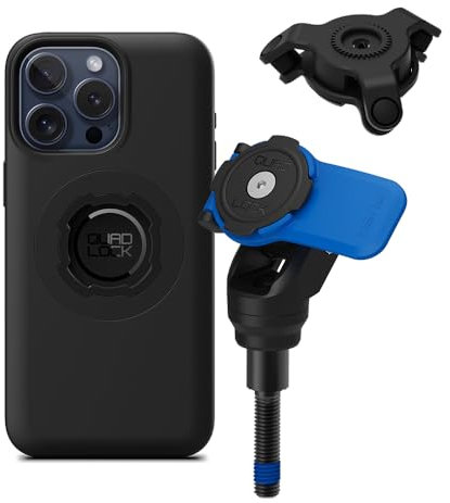 QUAD LOCK Lenkerklemm-Schrauben Handyhalterung für Motorrad mit Vibrationsdämpfer und MAG-Hülle für iPhone 15 Pro Max