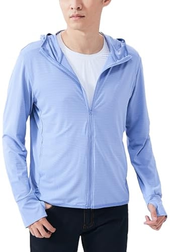 Sukany Men's UPF 50+ Sun Protection Hoodie Lightweight Athletic UV Jacket Running Thin Zip Up Outdoor Hiking Long Sleeve SPF Shirt with Thumb Holes