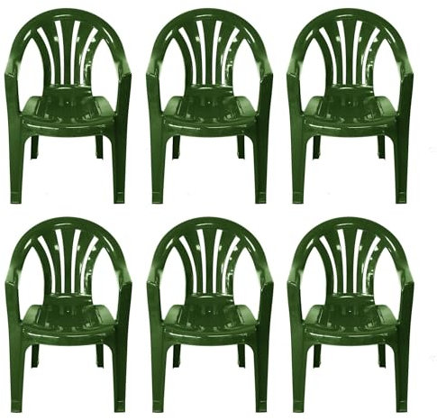 simpa Solana GREEN Stackable Low Back Plastic Garden Chairs - Set of 6