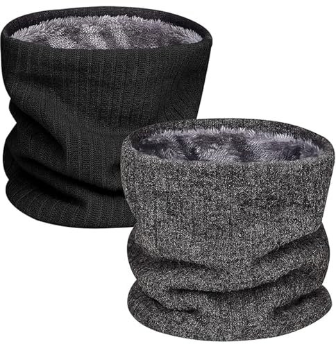 MOAZIFI 2 Stück schlauchschal Winterschal Warme, Verdickte Fleece schlauchschal herren, Halsschlauch Herren schal, nackenwärmer schal für Outdoor Motorrad Fahrrad Indoor Aktivitäten(Schwarz und Grau)