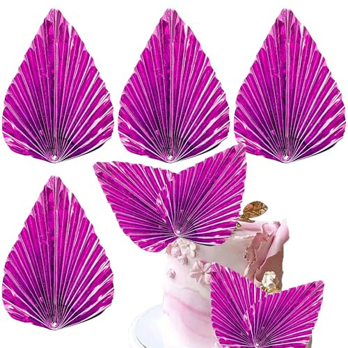 Xsstarmi 4 Pack Paper Palm Fan Cake Topper Palm Leaf Fan Cake Pick Insert Palm Spear Leaves Fan DIY Cake Decorations for Wedding Bridal Shower Birthday Anniversary Party Supplies Rose Red