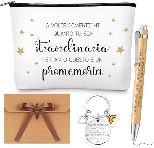 Perthlin Motivierendes Geschenkset Inspirierender Schlüsselanhänger Kosmetiktasche mit Zitaten Kugelschreiber mit Geschenktüte Geburtstag Weihnachtsgeschenk für Kollegen Freundes(Weiß,Holzstift)