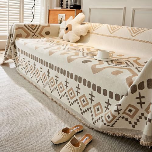 Highdi Boho Sofadecke, 1 2 3 4 Sitzer Sofa Überzug L Form Sofabezug Ecksofa Universelle rutschfeste Couch Überzug Einteiliger Vielseitige Sofa Cover Decke (180x230cm,Sand)