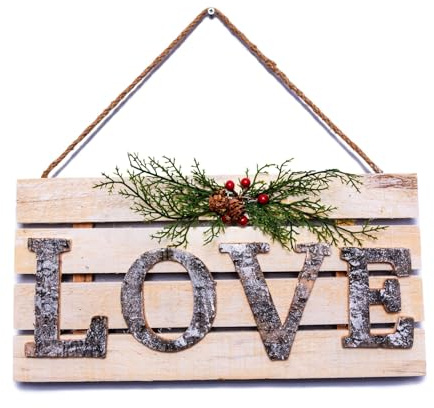 Christmas Hanging Wall Sign - LOVE Letters in Wooden Frame, 20x40cm Decorative Plaque, Holiday Wall Art for Home,Door,Wall, Festive Christmas Décor