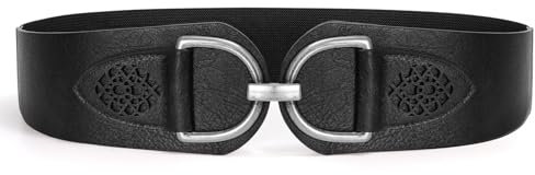 VONMELLI Vintage Gürtel für Damen Dehnbar Breiter Taillengürtel mit Dicker Schnalle Elastischer Breiter Gürtel für Kleider und Mäntel Schwarz Passform Taillenumfang 94-102cm