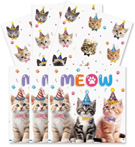ParPix 20 Stück Katzen Geburtstag Deko Servietten, 33 x 33 cm Kindergeburtstag Servietten Katze, Servietten Kinder Tischdeko,Katzen Deko Papierservietten, Haustier Party Dekoration Papierservietten