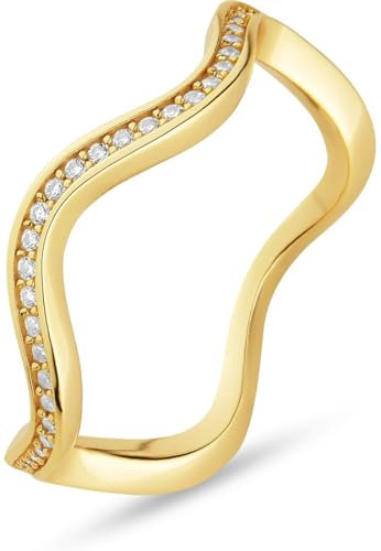 JETTE Damen-Damenring 925er Silber, recycelt Zirkonia 59, Gelbgold 32028462