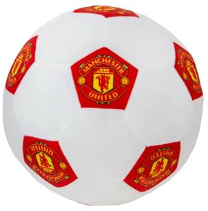Manchester United FC Officially Licensed Soccer Ball Round Cushion, Super Soft White Football Crest Pillow, Perfect For Any Bedroom, on the Sofa 25 x 25cm