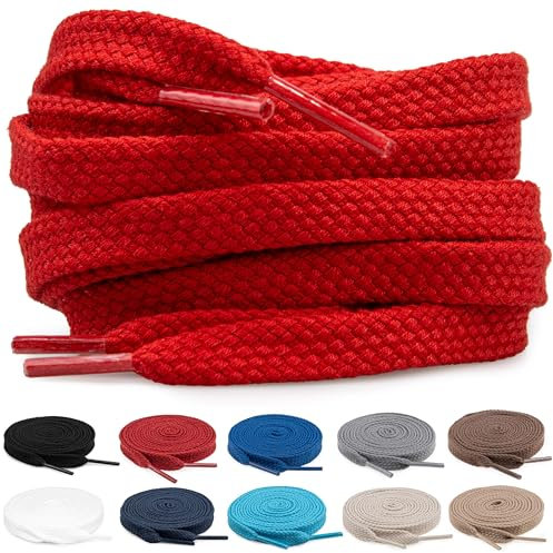 TULMERO 2 pares de cordones 100% algodón – Cordones planos de 8 mm de ancho para zapatillas de deporte, rojo, 120