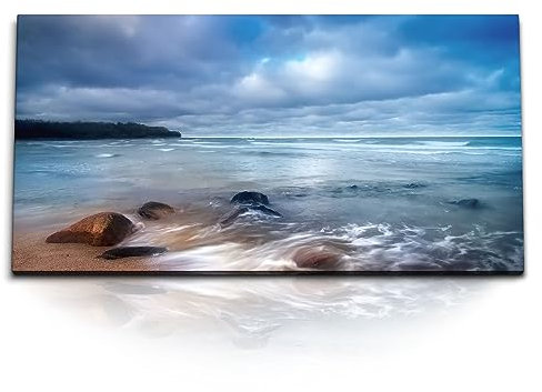 Paul Sinus Tableau sur toile 120 x 60 cm – Paysage côtier mystique avec rochers dans la mer
