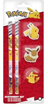 CYPBRANDS Pokémon, Schreibwaren-Set, Schreiben, Anspitzer, Radiergummi, Bleistifte, mehrfarbig, offizielles Produkt
